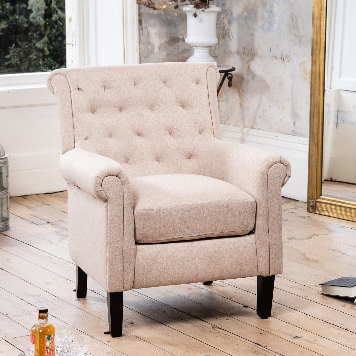 Woodside linen accent chair